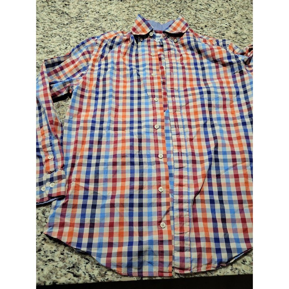 Crown & Ivy Shirt Mens Red‎ White Blue Plaid Long Sleeve Button Up Small